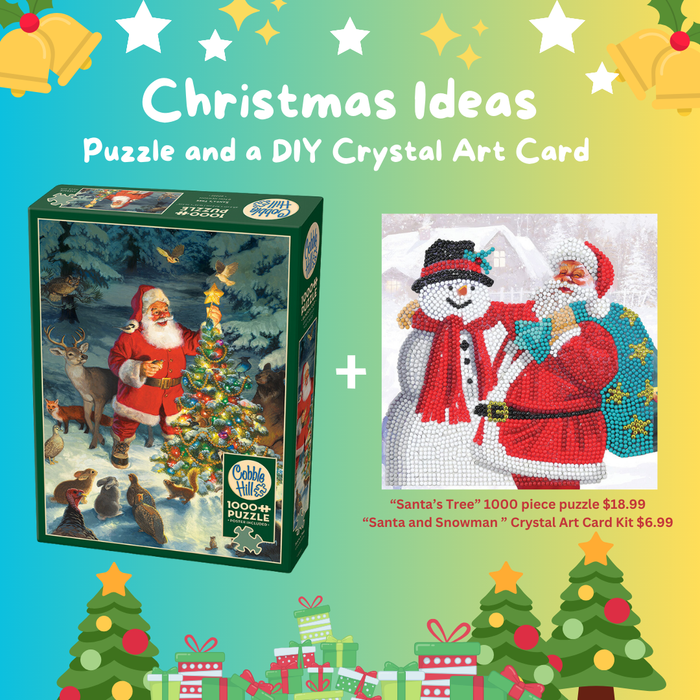 Bundle: Santa's Tree 1000 piece puzzle and Santa and Snowman Card Kit