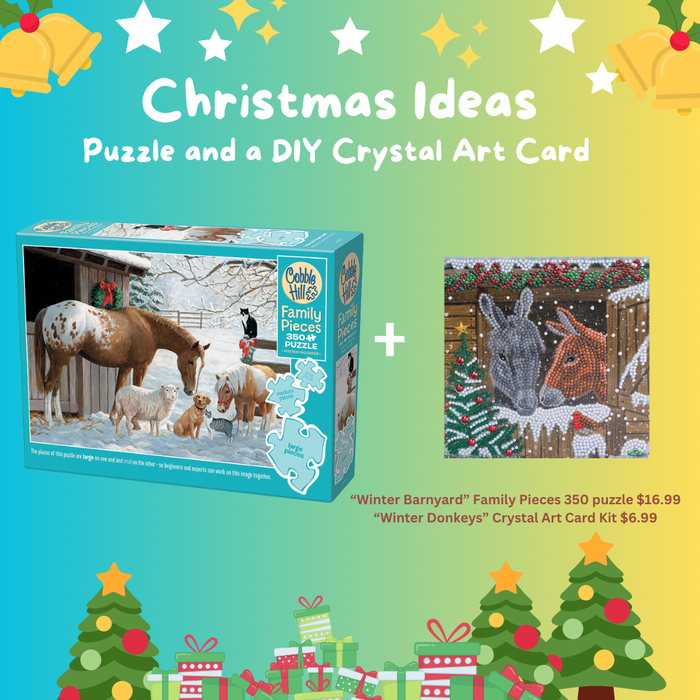 Bundle: Winter Barnyard Family Pieces 350 Puzzle and Winter Donkeys Card Kit (Copy)