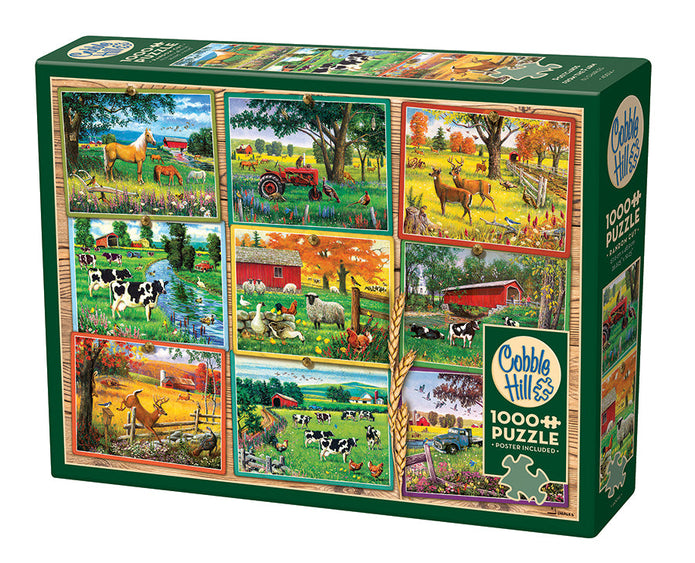 Puzzle box with nine postcard images of farm scenes